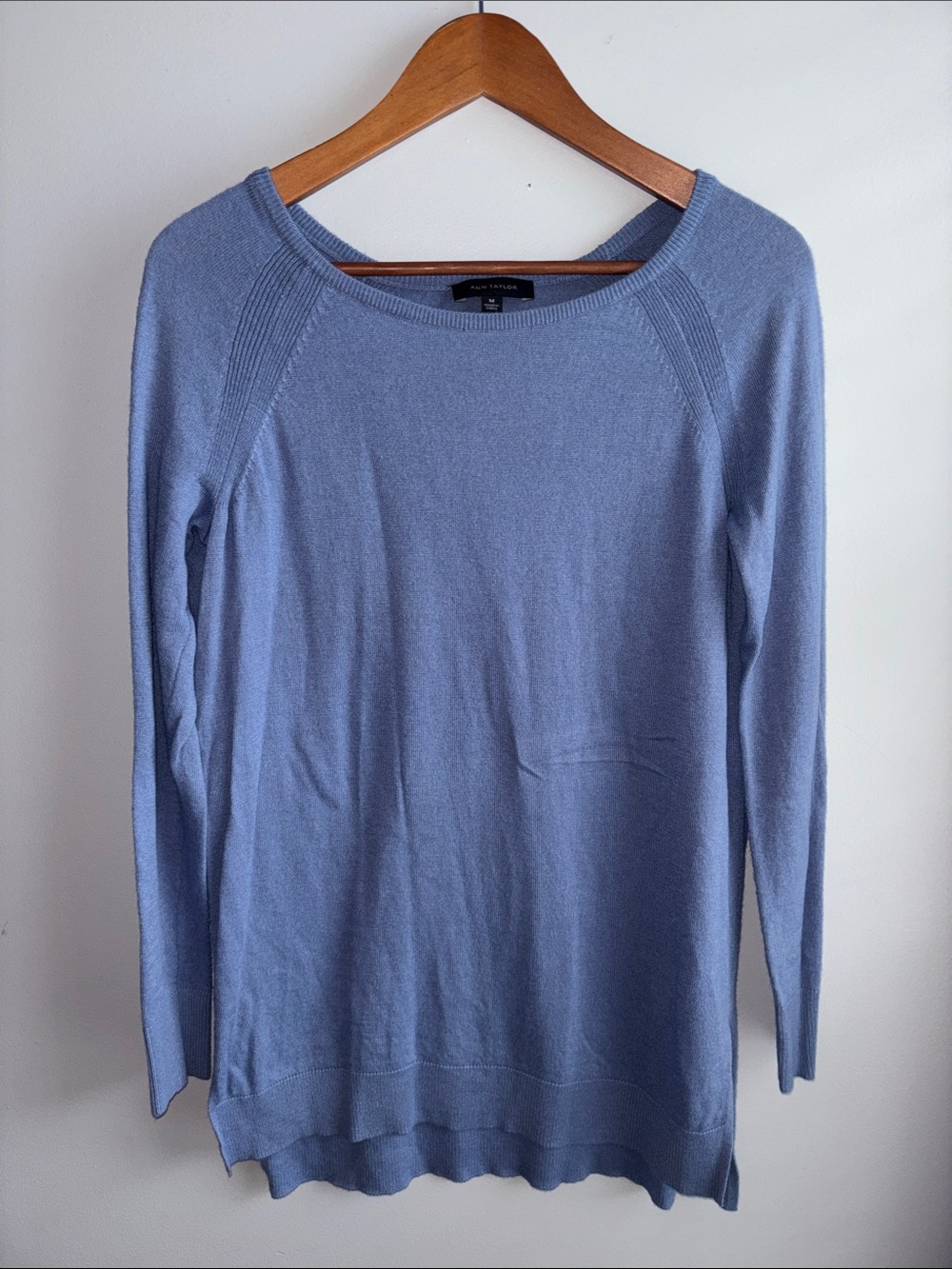 Ann Taylor Pale Blue Scoop Neck Lightweight Sweater